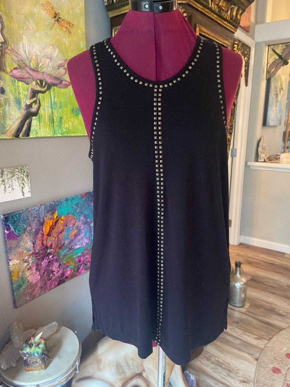 Black Studded Sleeveless Tunic Top